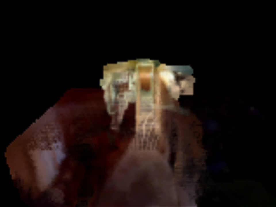 Enhanced Gaussian hallway image after medium profile upscale, detail, and material stages.