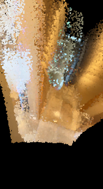Novel view of the reconstructed voxel world with real captured colors.
