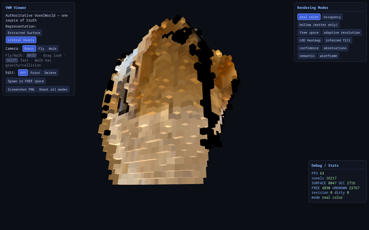 The v5 world framed as literal voxels in real color.