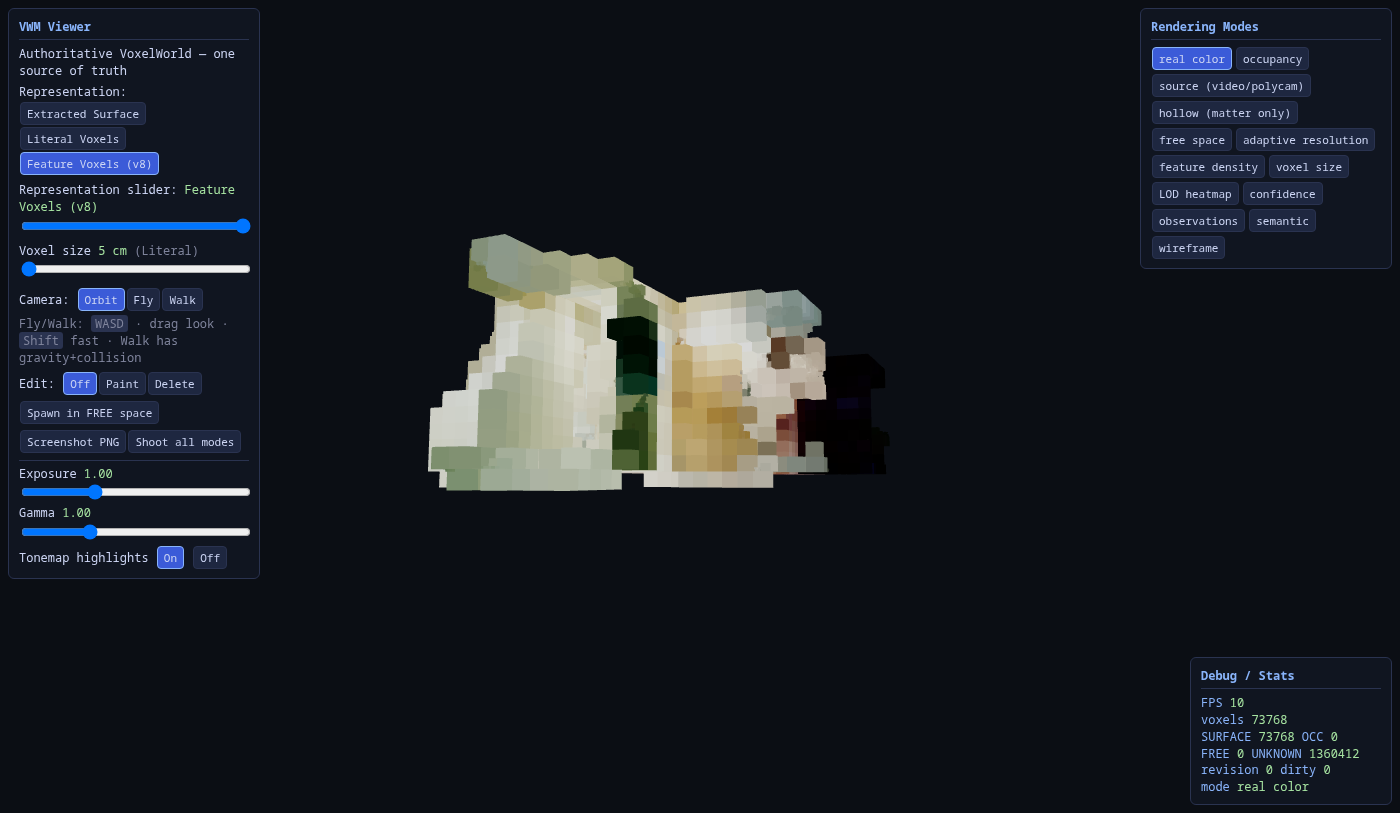 Feature Voxels representation in real color: genuinely different-sized cubes, large on flat areas and small at detail.